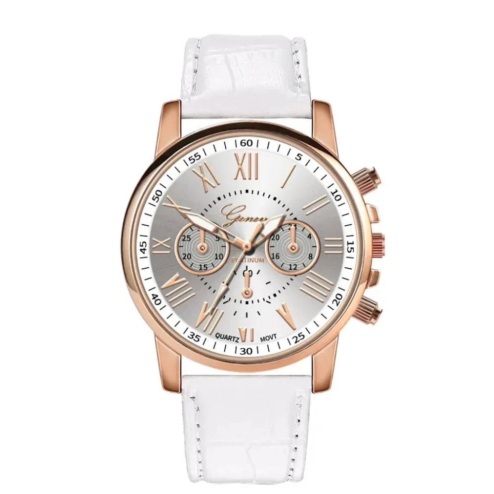 Women Sport  Leather Band Quartz Wristwatch