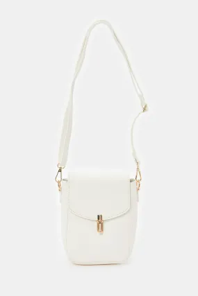 Women White Embellished Mobile Purse