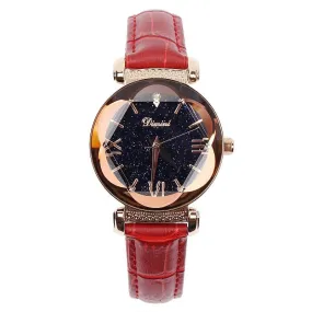 Women's Watch diamond starry sky dial leather strap fashion quartz watch