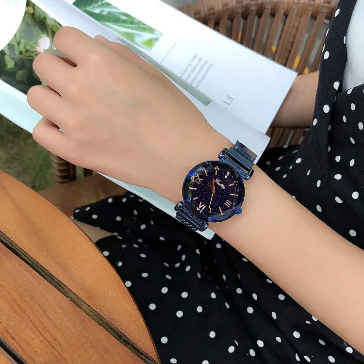 Women's Watch Rhombus-shaped Mirror purple dial Magnet Strap fashion watch