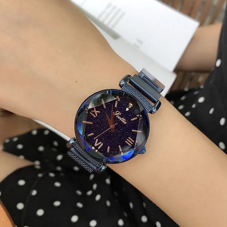 Women's Watch Rhombus-shaped Mirror purple dial Magnet Strap fashion watch