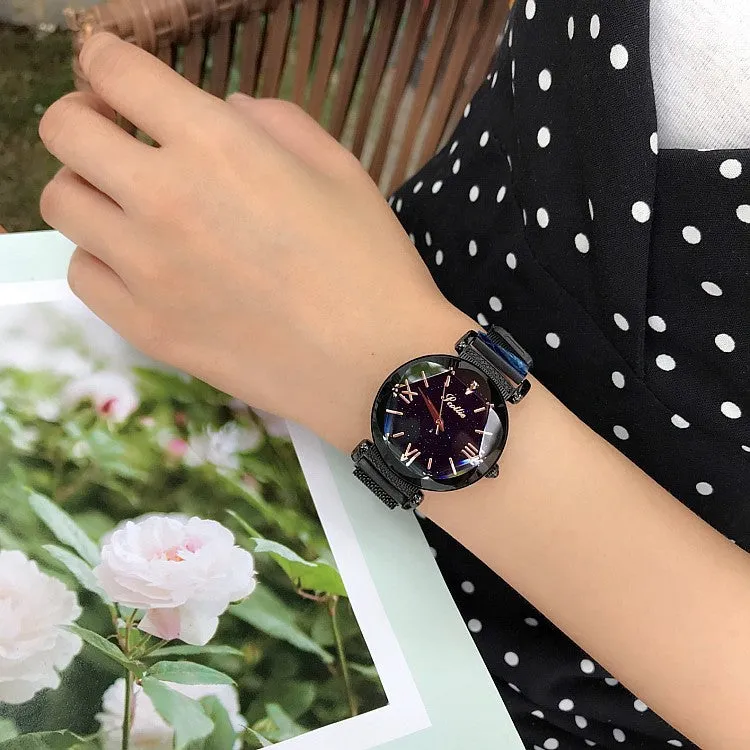 Women's Watch Rhombus-shaped Mirror purple dial Magnet Strap fashion watch