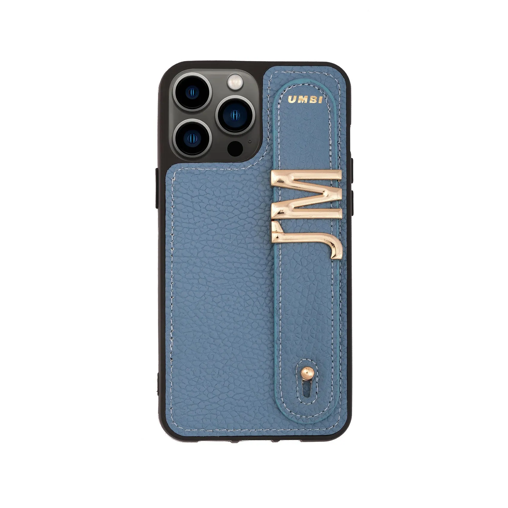 YOUZ. Personalized Leather iPhone Case - Blue/Gold