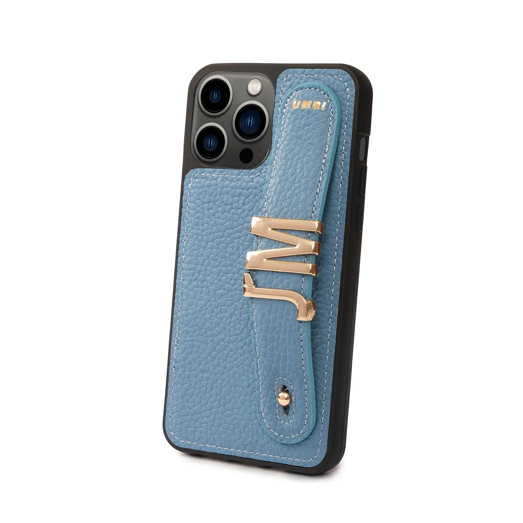 YOUZ. Personalized Leather iPhone Case - Blue/Gold