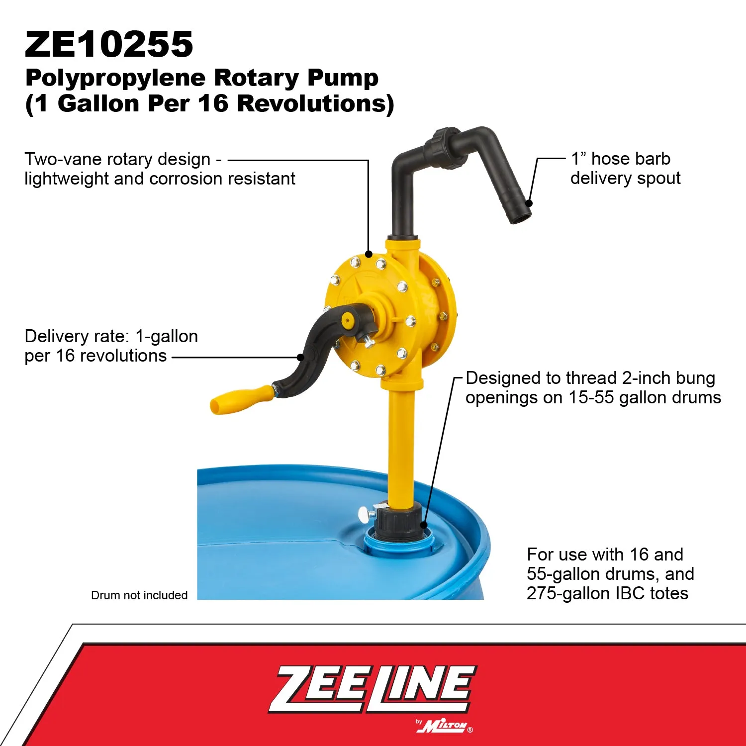 ZE10255 - Polypropylene Rotary Pump (1 Gallon Per 16 Revolutions)