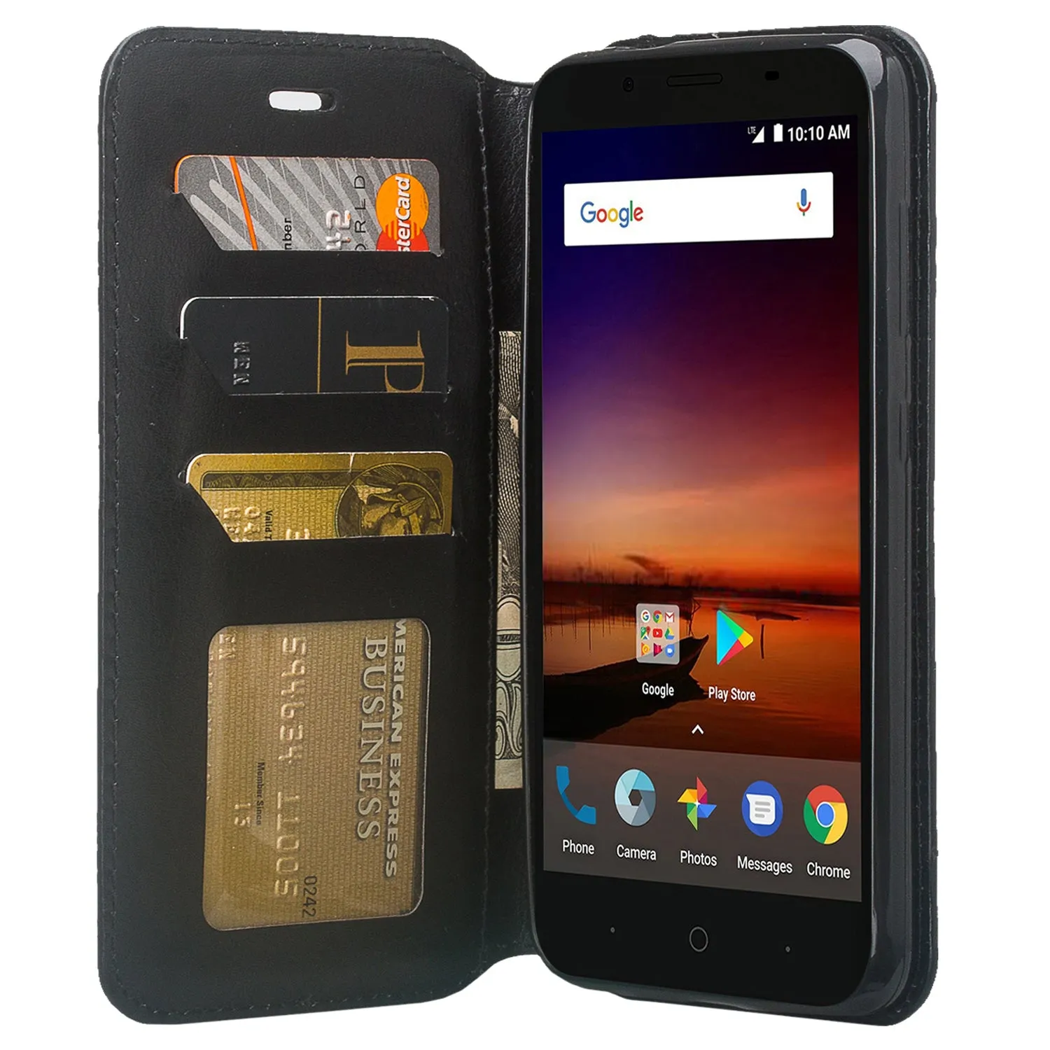 ZTE Blade Force | ZTE N9517 Pu Leather Magnetic Flip Fold[Kickstand] Wallet Case with ID & Card Slots for ZTE Blade Force - Black