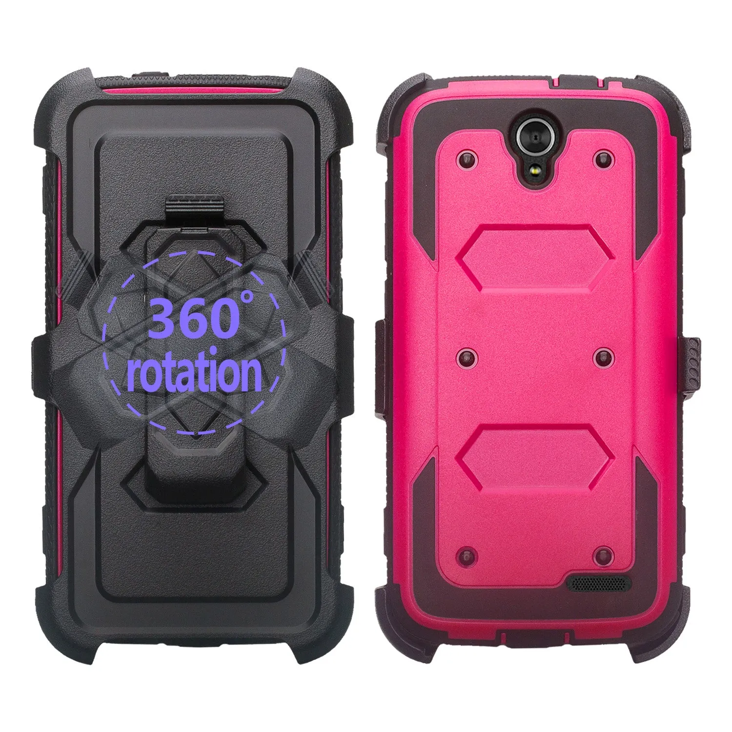 ZTE Grand X3 Case, ZMAX Champ, ZMAX Grand, Warp 7, Avid 916, Rugged Full-Body Armor[Built-in Screen Protector] Heavy Duty Holster Shell Combo Case - Hot Pink