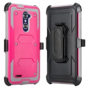 ZTE Z Max Pro Case, Blade X Max, ZTE Carry, ZTE Grand X Max 2 Case, Imperial Max Case [Built-in Screen Protector] Heavy Duty Belt Clip Holster / Rugged Triple Layer Protection - Hot Pink